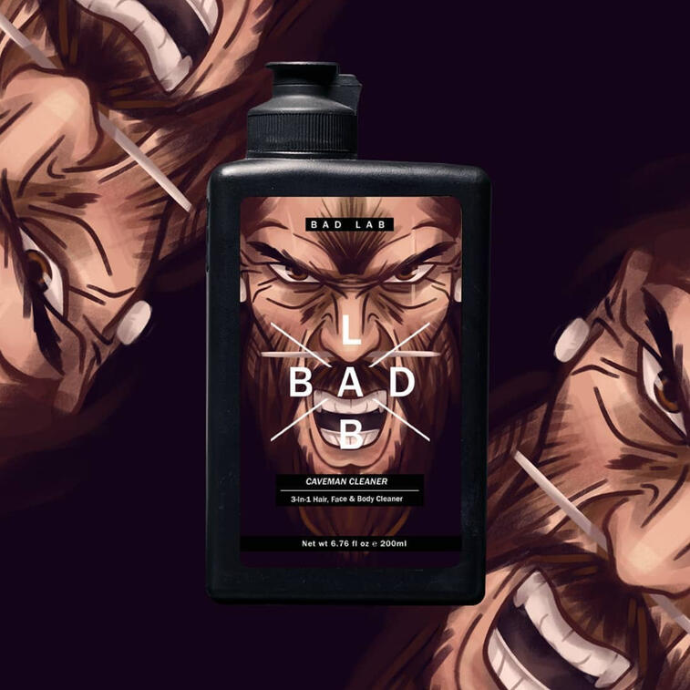 Packaging design for BAD LAB's washing product featuring the essence of BAD LAB: striking and bold. Made using Adobe Photoshop.
