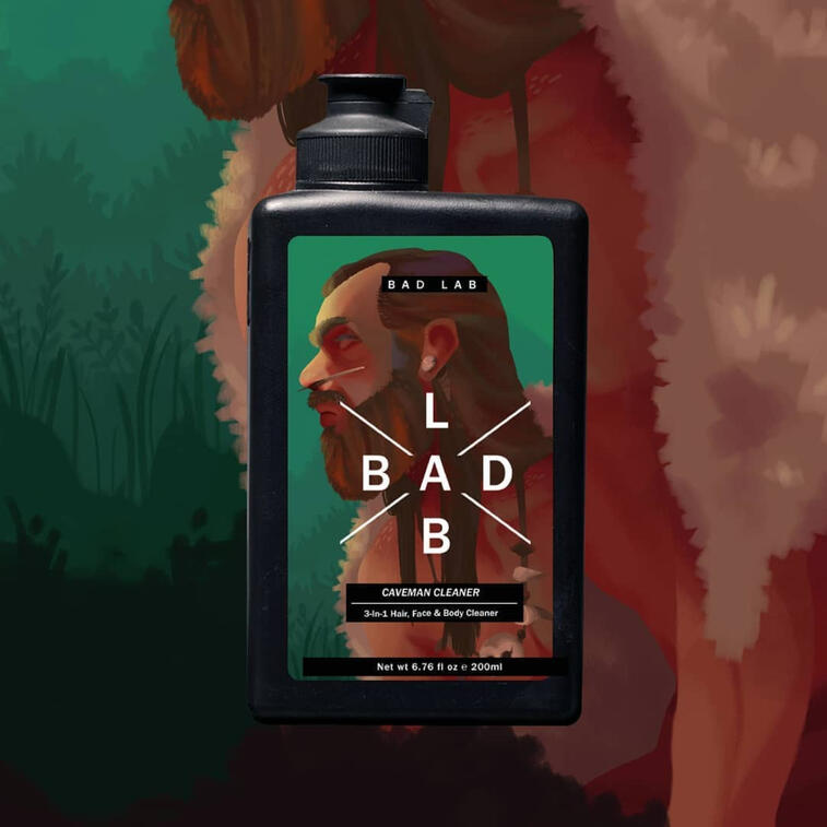 Packaging design for BAD LAB's washing product that embodies the spirit of BAD LAB where we fight dirty, but wash clean. Made using Adobe Photoshop.