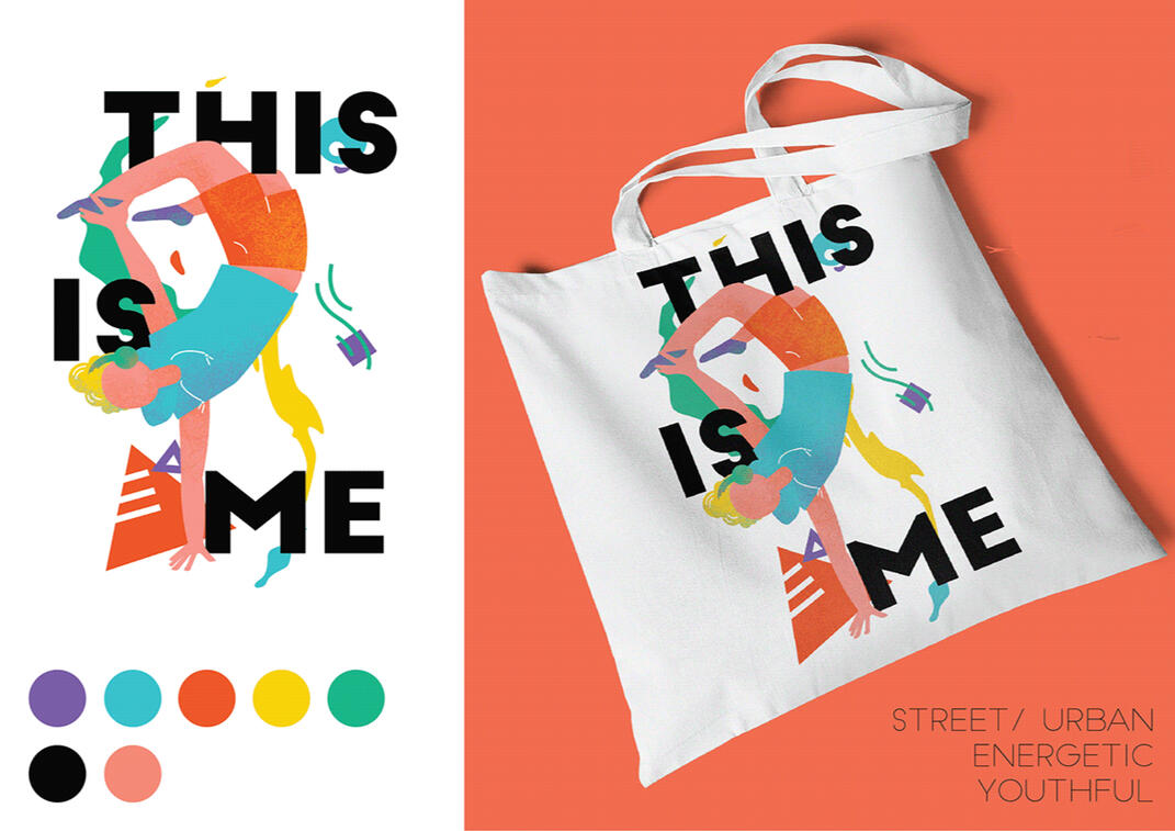 Print design for tote bags that embody youthfulness and energy with a combination of street &amp; urban flare. Made using Adobe Photoshop and Adobe Illustrator.
