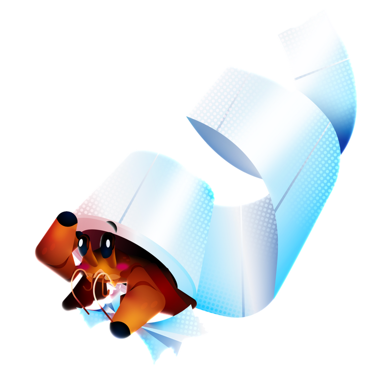 Redesigned shell of a hermit crab - tissue roll. Made using Adobe Illustrator.