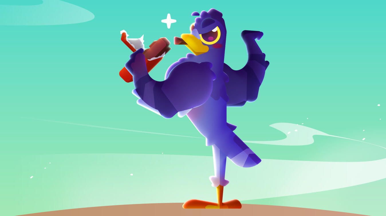 A buff pigeon eating a chocolate bar. Made using Adobe Illustrator.