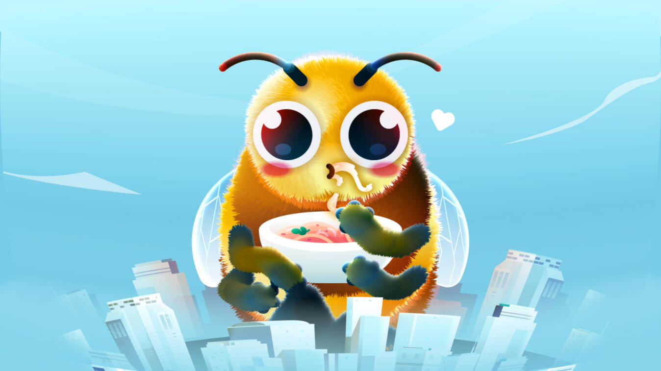 A giant bee eating a bowl of mom&#39;s spaghetti. Made using Adobe Illustrator.
