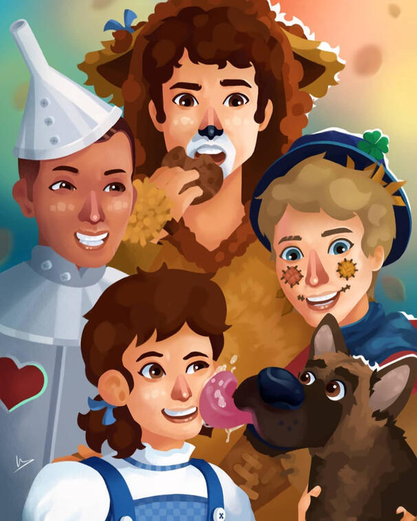 Children celebrating halloween wearing costumes inspired by The Wizard of Oz. Made using Adobe Photoshop.