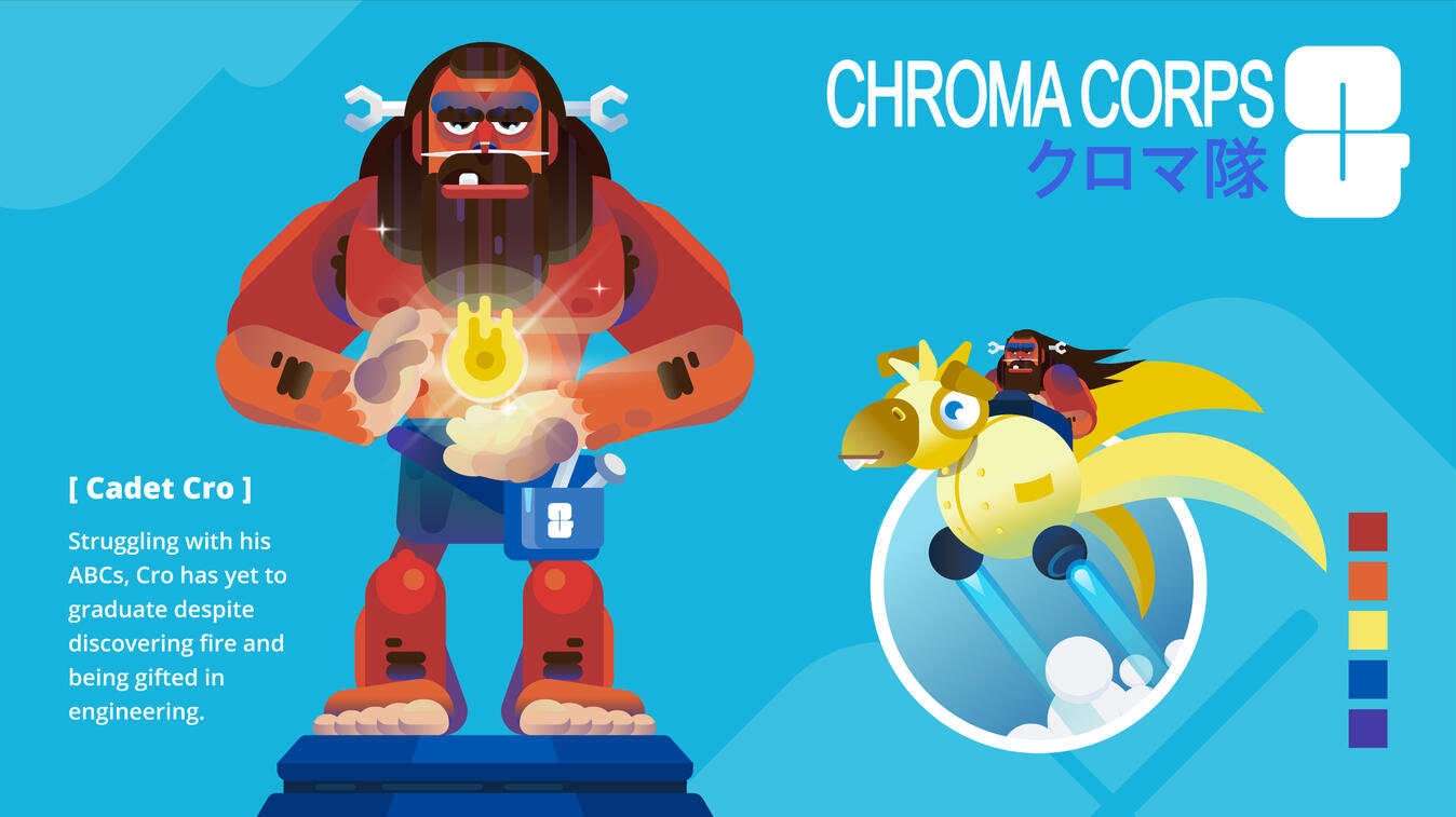 Character sheet for Sinix Design's Chroma Corps Competition 2021. Made using Adobe Illustrator.